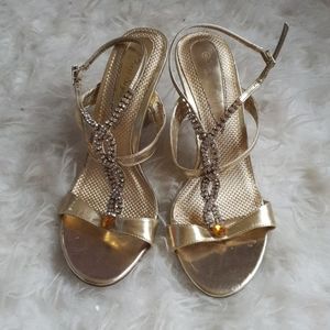 Gold fancy rhinestone heels sz8